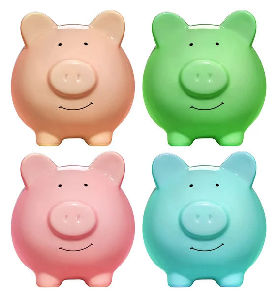 Front view of pink piggy bank isolated on white background — Stock Photo, Image