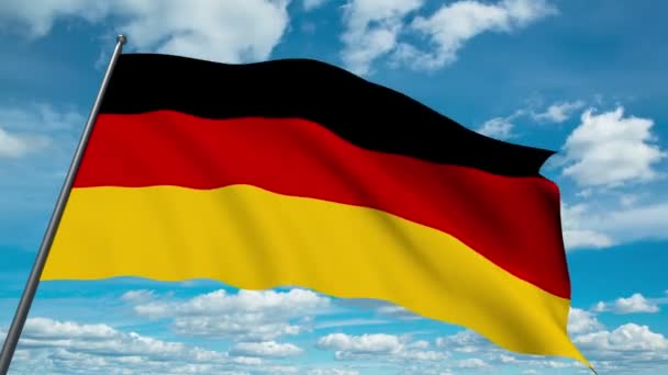 Bandiera tedesca sventola contro time-lapse nuvole sfondo — Video Stock