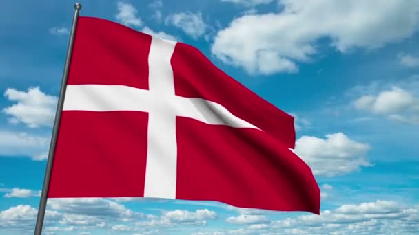 Drapeau du Danemark agitant sur fond de nuages temporels — Video