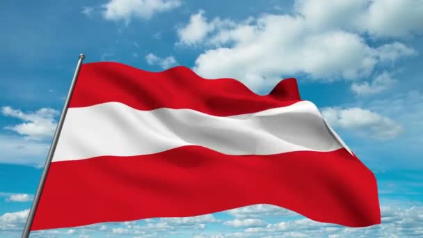 Oostenrijk vlag zwaaien tegen time-lapse wolken achtergrond — Stockvideo