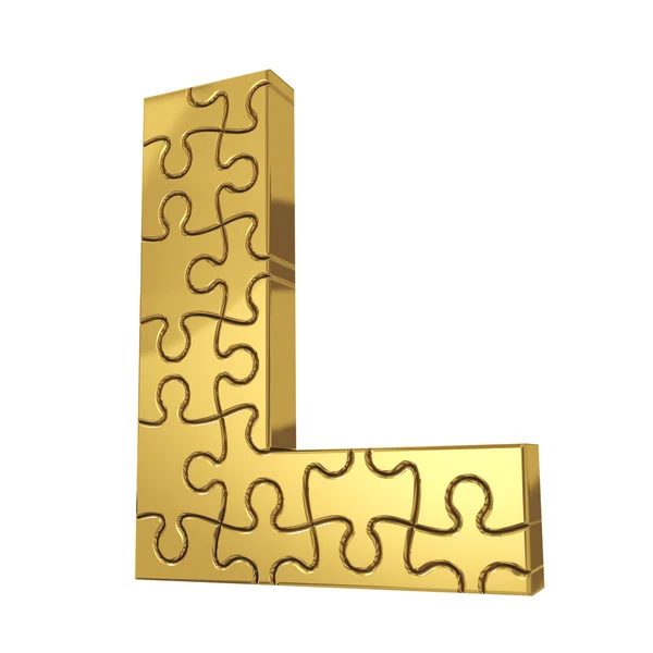 3d rendering of the puzzle letter in gold metal on a white isola — Stock Photo, Image