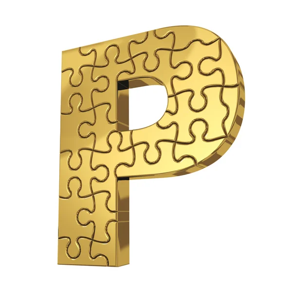 3D-weergave van de letter van de puzzel in goud metaal op een witte isola — Stockfoto