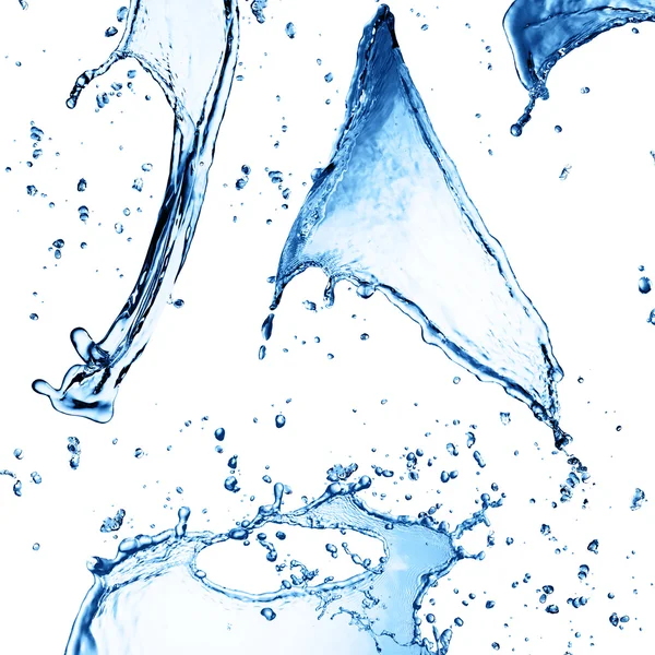 Ansammlung hochauflösender Wasserspritzer isoliert auf weißem Rücken — Stockfoto
