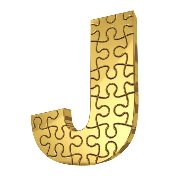3d rendering of the puzzle letter in gold metal on a white isola — Stock Photo, Image