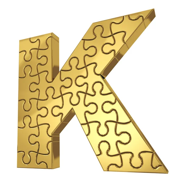 3d rendering of the puzzle letter in gold metal on a white isola — Stock Photo, Image