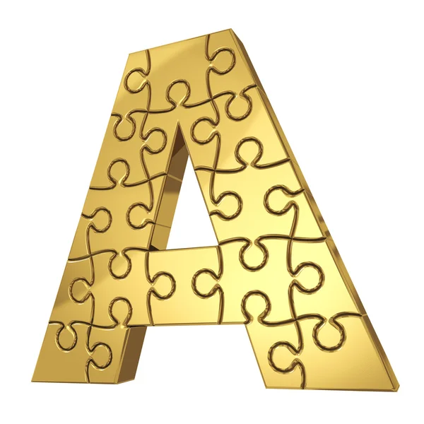 3d rendering of the puzzle letter in gold metal on a white isola — Stock Photo, Image