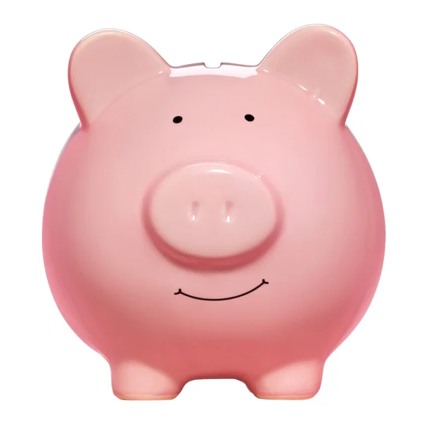 ピンクの貯金箱白い背景で隔離の正面図 — ストック写真
