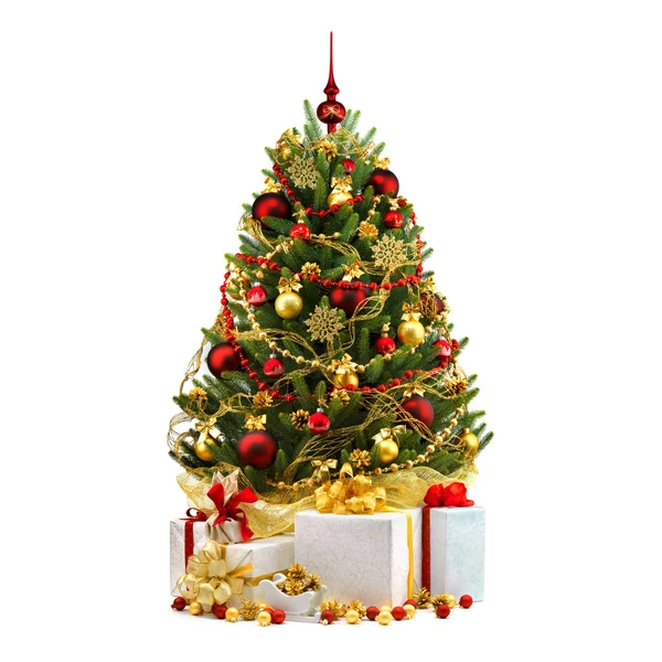 Decorated Christmas tree on white background — Stock Photo, Image