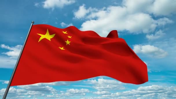 China vlag zwaaien tegen time-lapse wolken achtergrond — Stockvideo