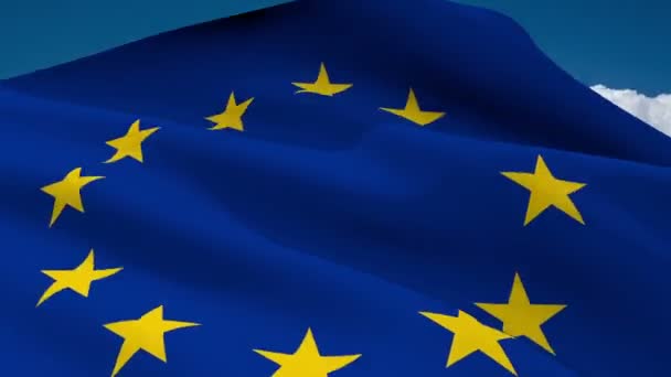 Europeiska unionens flagga vajande mot time-lapse moln bakgrund — Stockvideo