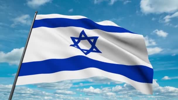 Флаг Израиля, размахивающий на фоне облаков времени — стоковое видео