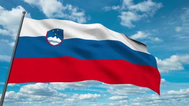 Slovenian flag waving against time-lapse clouds background — Stock Video