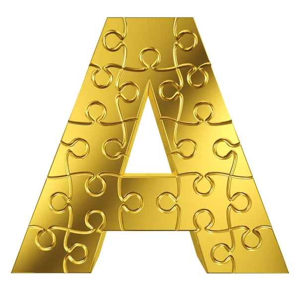 Puzzle letter A in gold metal on a white isolated background — Stock Photo, Image