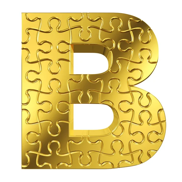 Puzzle lettera B in metallo dorato su sfondo bianco isolato — Foto Stock