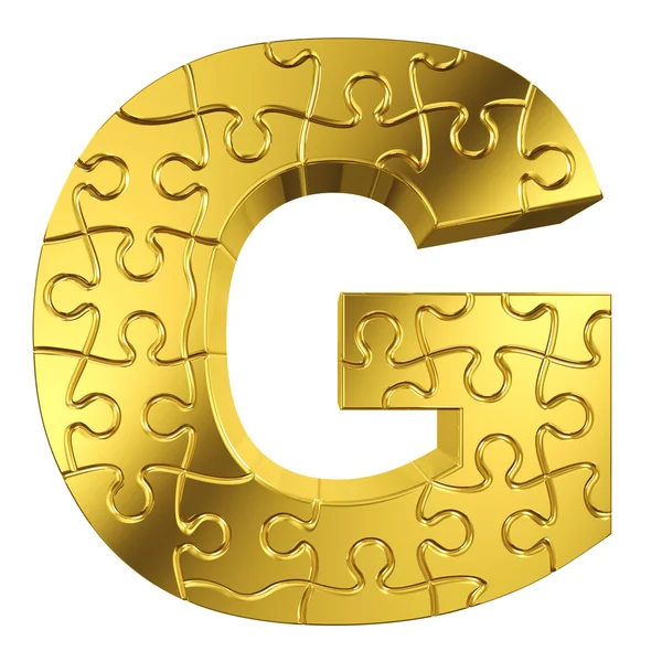 Головоломка літери G в золотому металі на білому ізольованому фоні — стокове фото