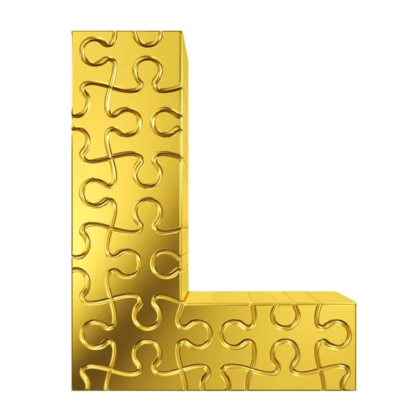 Puzzle Buchstabe l in Goldmetall auf weißem isolierten Hintergrund. — Stockfoto