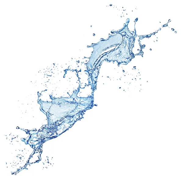 Modrá voda stříkající izolované na bílém pozadí — Stock fotografie