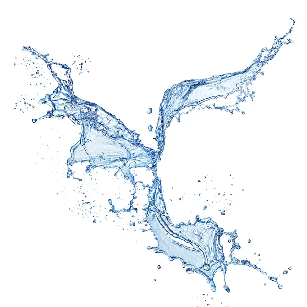 Μπλε νερό splash απομονώνονται σε λευκό φόντο — Φωτογραφία Αρχείου
