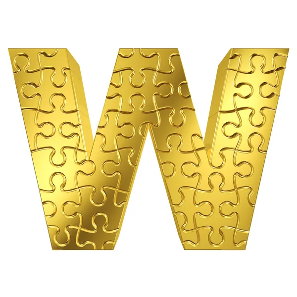 Puzzle letra W en metal dorado sobre un fondo blanco aislado — Foto de Stock