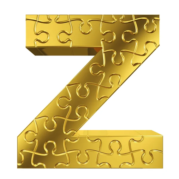Puzzle letra Z en metal dorado sobre un fondo blanco aislado — Foto de Stock