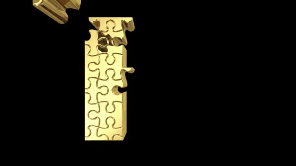 Puzzle-Buchstabe in Gold Metall — Stockvideo