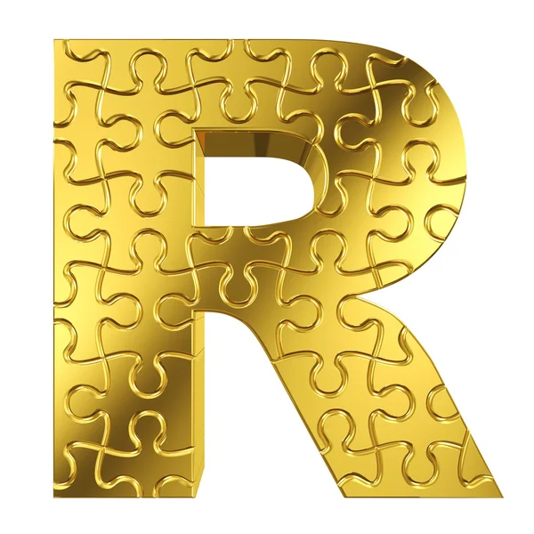 Logiczne litera r w złoto metal na białym tle — Zdjęcie stockowe
