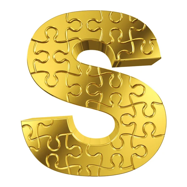 Puzzle letter S in gold metal on a white background — Stock Photo, Image