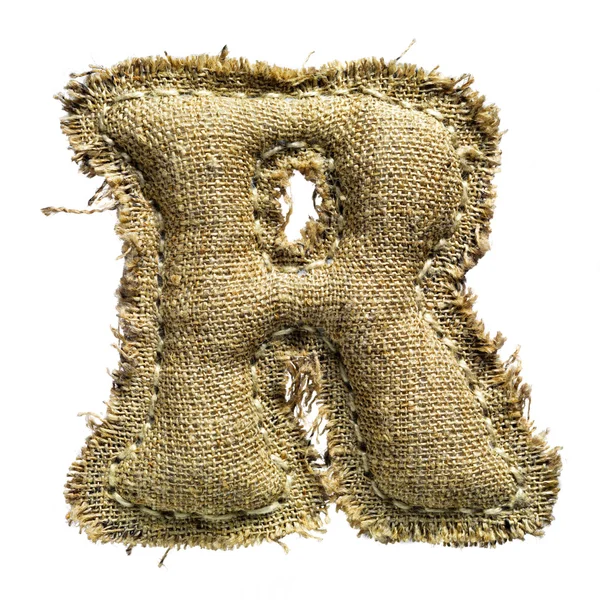 Λινό ύφασμα vintage γράμμα r απομονωθεί σε λευκό — Φωτογραφία Αρχείου