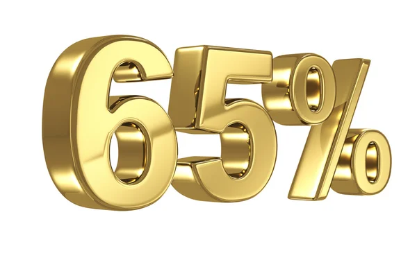 65 Discount digits in gold metal, sixty five percent off golden sign — Stock Photo, Image