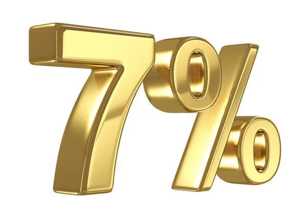 Discount digits in gold metal, 7percent off golden sign — Stock Photo, Image