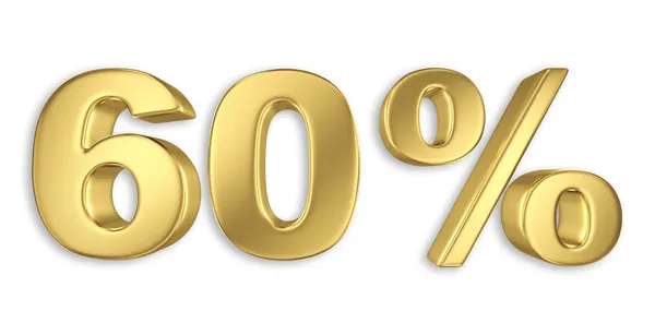 60 por cento dígitos de desconto em metal dourado, sessenta por cento fora sinal de ouro — Fotografia de Stock