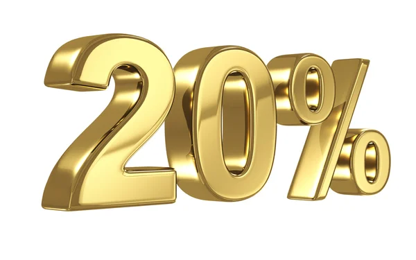 20 Discount-Ziffern in Goldmetall, zwanzig Prozent Rabatt auf goldenes Zeichen — Stockfoto