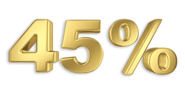 45 percent discount digits in gold metal, forty five percent off golden sign — Stock Photo, Image