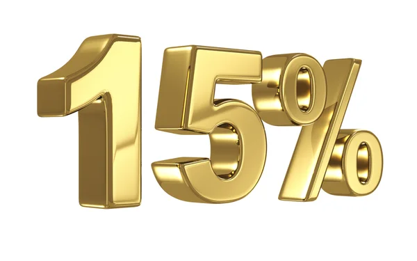 15 Discount digits in gold metal, fifteen percent off golden sign — Stock Photo, Image