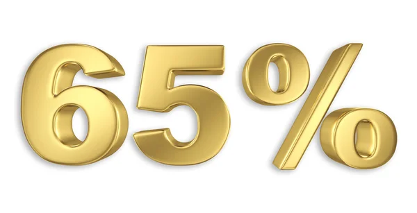 65 percent discount digits in gold metal, sixty five percent off golden sign — Stock Photo, Image