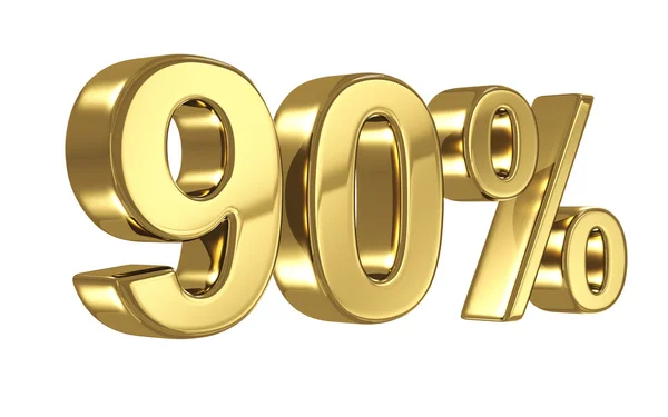 Discount digits in gold metal, 90 percent off golden sign — Stock Photo, Image