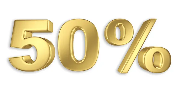 50 Prozent Rabatt-Ziffern in Goldmetall, 50 Prozent Rabatt auf goldenes Zeichen — Stockfoto