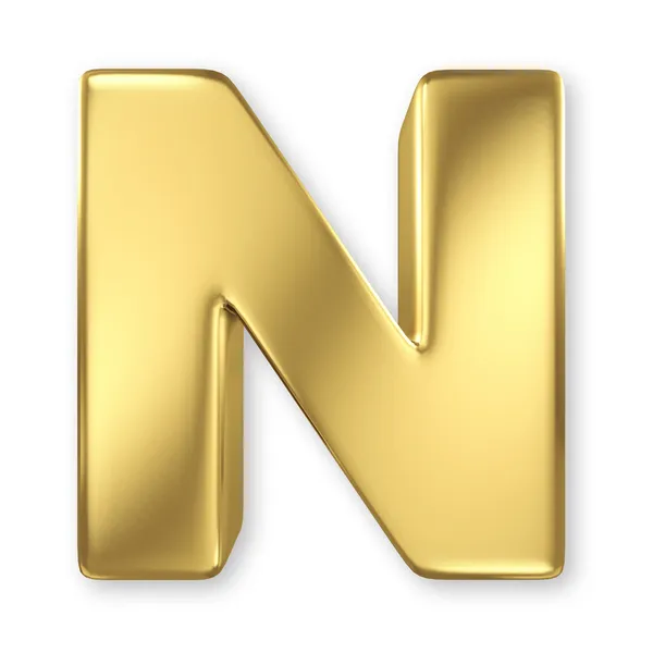 Letter N from gold solid alphabet — Stock Photo, Image