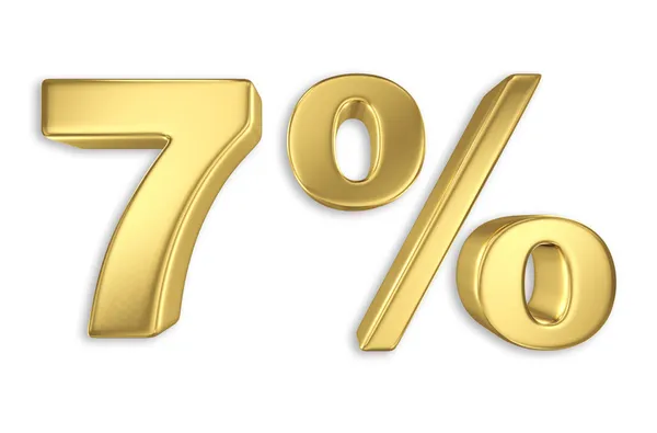 7 percent discount digits in gold metal, seventy percent off golden sign — Stock Photo, Image