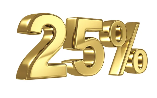 25 Discount digits in gold metal, twenty five percent off golden sign — Stock Photo, Image