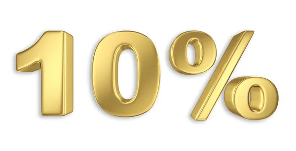 10 percent discount digits in gold metal, ten percent off golden sign — Stock Photo, Image