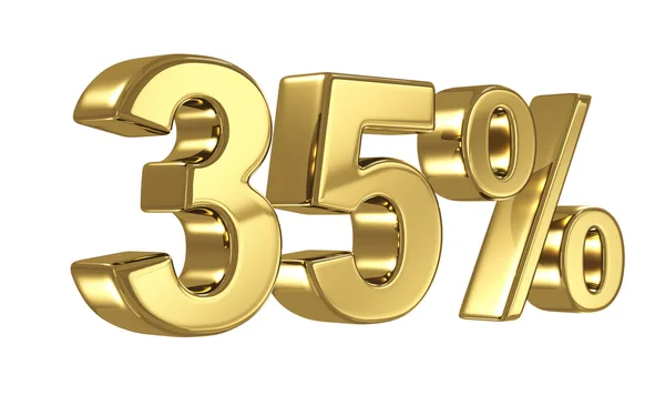 35 Dígitos de desconto em metal dourado, trinta e cinco por cento fora sinal de ouro — Fotografia de Stock