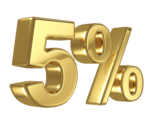 Discount digits in gold metal, 5 percent off golden sign — Stock Photo, Image