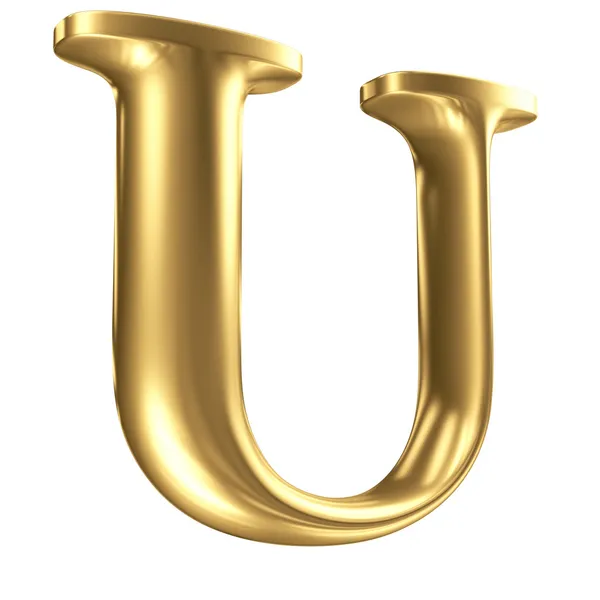Golden matt letter U in perspective, jewellery font collection — Stock Photo, Image