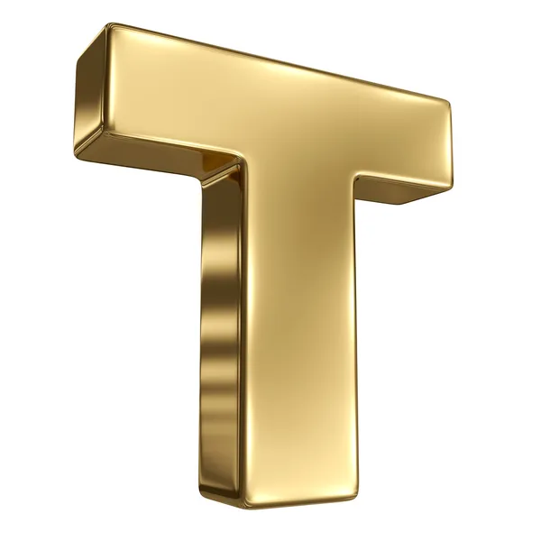 Letter T from gold solid alphabet — Stock Photo, Image