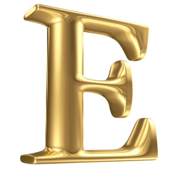 Golden matt letter E in perspective, jewellery font collection — Stock Photo, Image