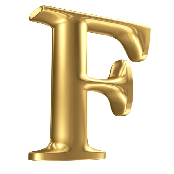 Golden matt letter F in perspective, jewellery font collection — Stock Photo, Image