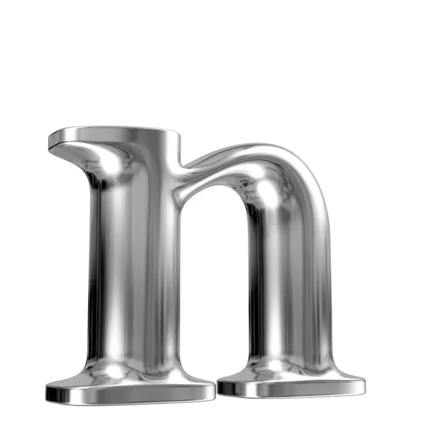 Metal lowercase letter n from chrome solid alphabet — Stock Photo, Image