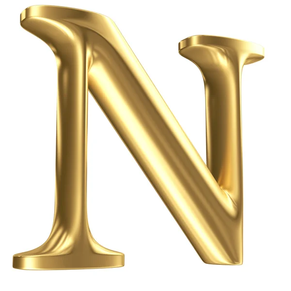 Golden matt letter N in perspective, jewellery font collection — Stock Photo, Image