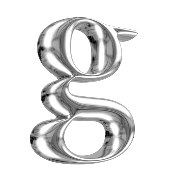 Металлическая строчная буква g из хромированного твердого алфавита — стоковое фото